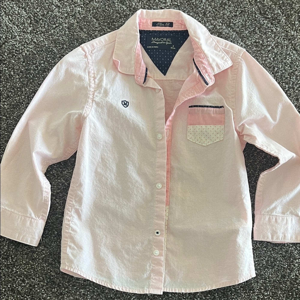 Mayoral Light Pink Boys' Long-Sleeve Button-Down Shirt with Contrast Pocket